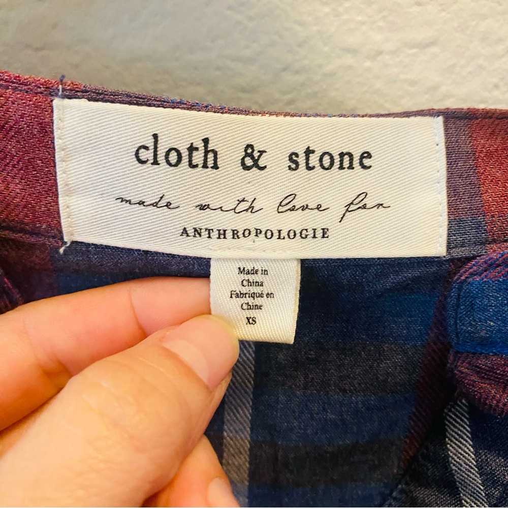 Cloth & Stone for Anthropologie Plaid Ruffled Dress Blue Red Boho Sz XS - Picture 7 of 11